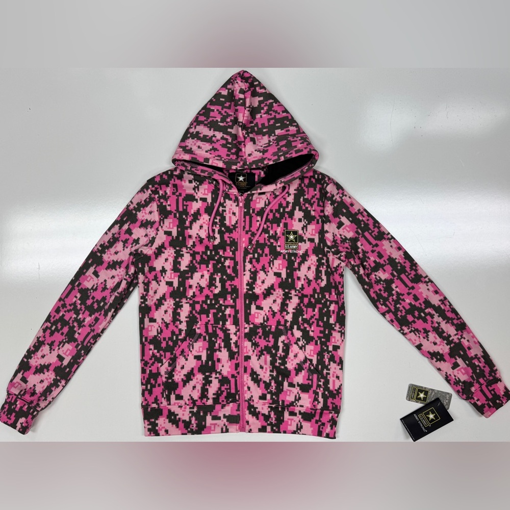 Women's Small US Army Pink Digital with Black Accents Zipper Hoodie New with Tag